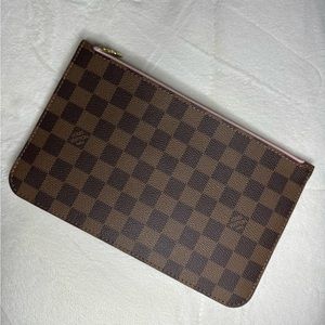 Louis Vuitton Neverfull MM Damier Ebene / Rose Balerine Pouch. NWOT